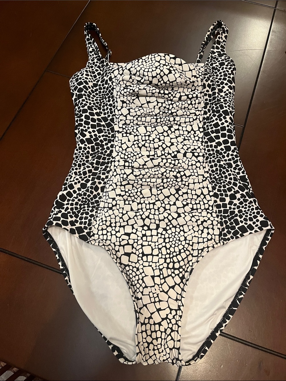 Calvin Klein Black and White Patterned One-Piece Swimsuit worn only once.